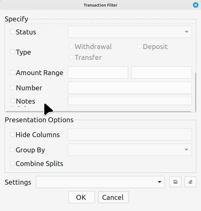 `Color` not showing in `Transaction Filter` as vertical scrollbar can