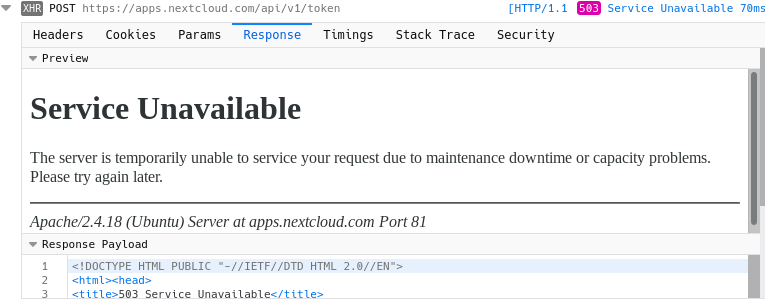 API service is down (http code 503) · Issue #632 · nextcloud/appstore ...