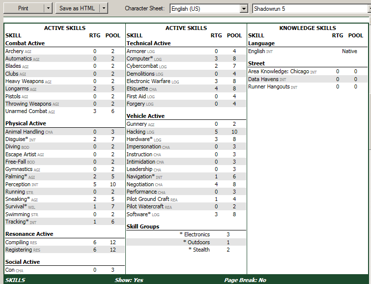 category name not showing in skills section of appropriate character shadowrun 5 character sheet