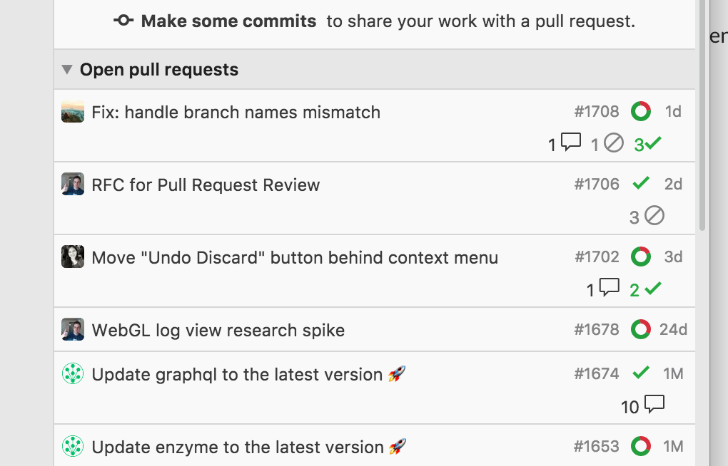 non-current pull request tile