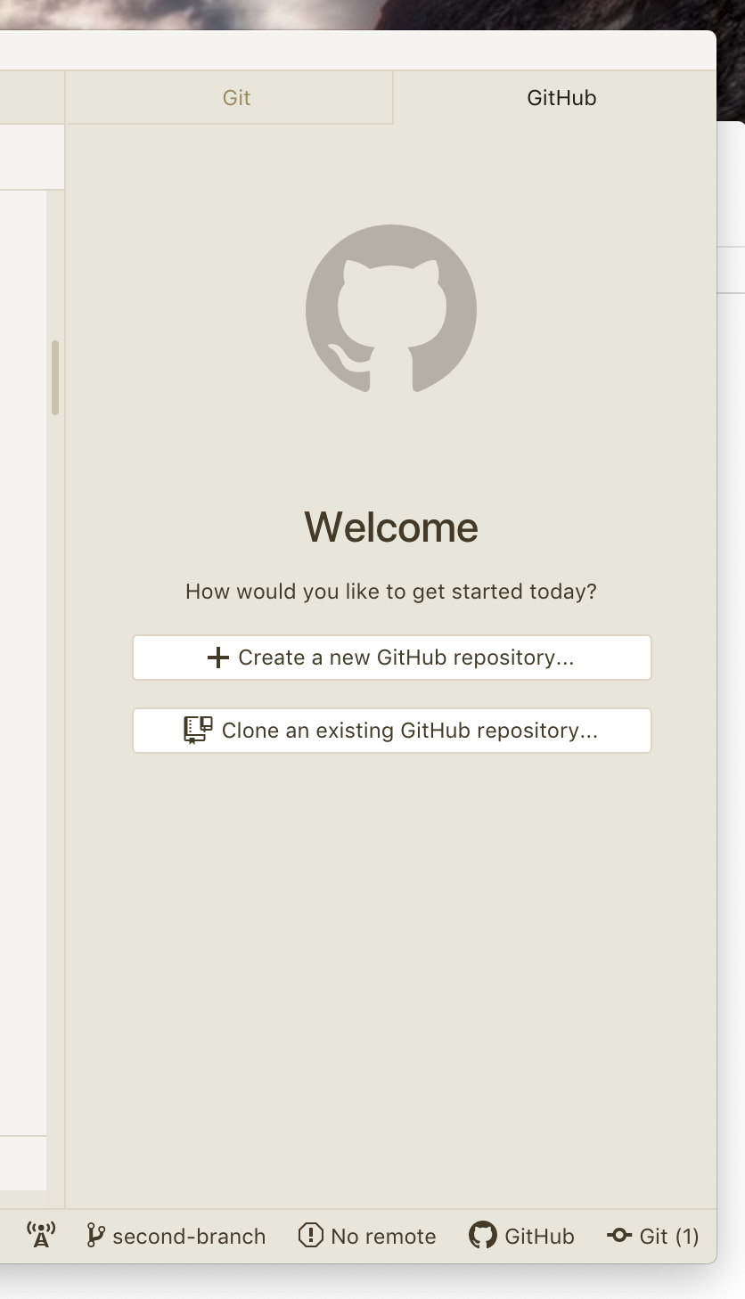 github tab, no local repositories