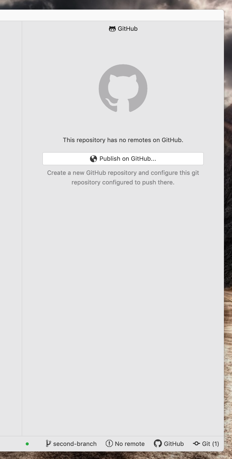 github tab, local repository with no GitHub remotes