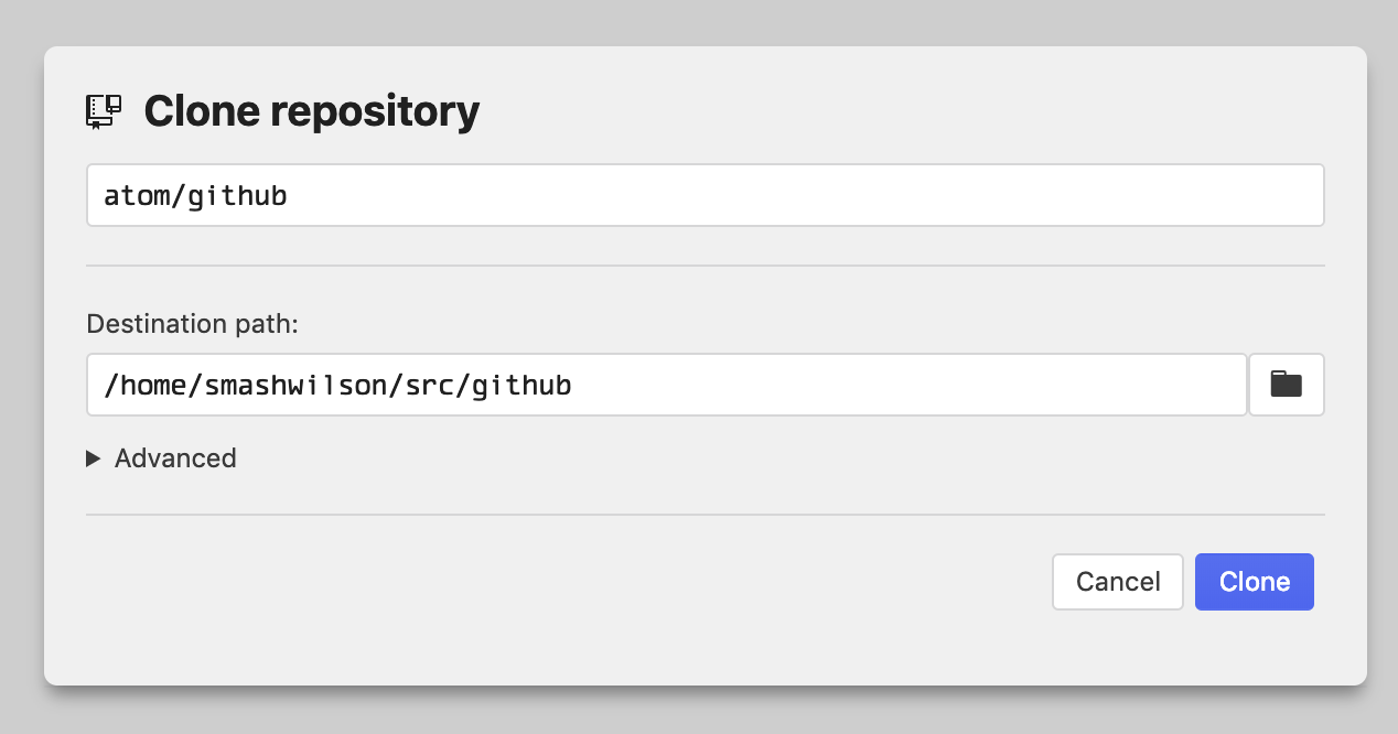 clone dialog, GitHub mode