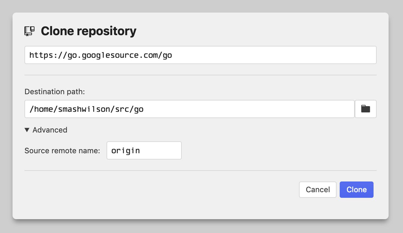 clone dialog, non-GitHub