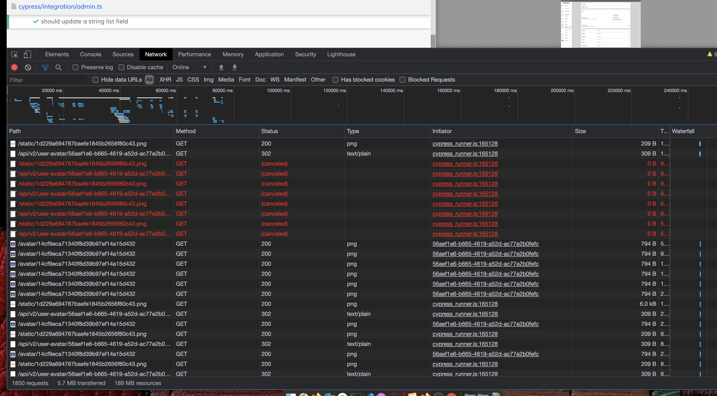 Bunch of canceled requests and performance affected in new Cypress