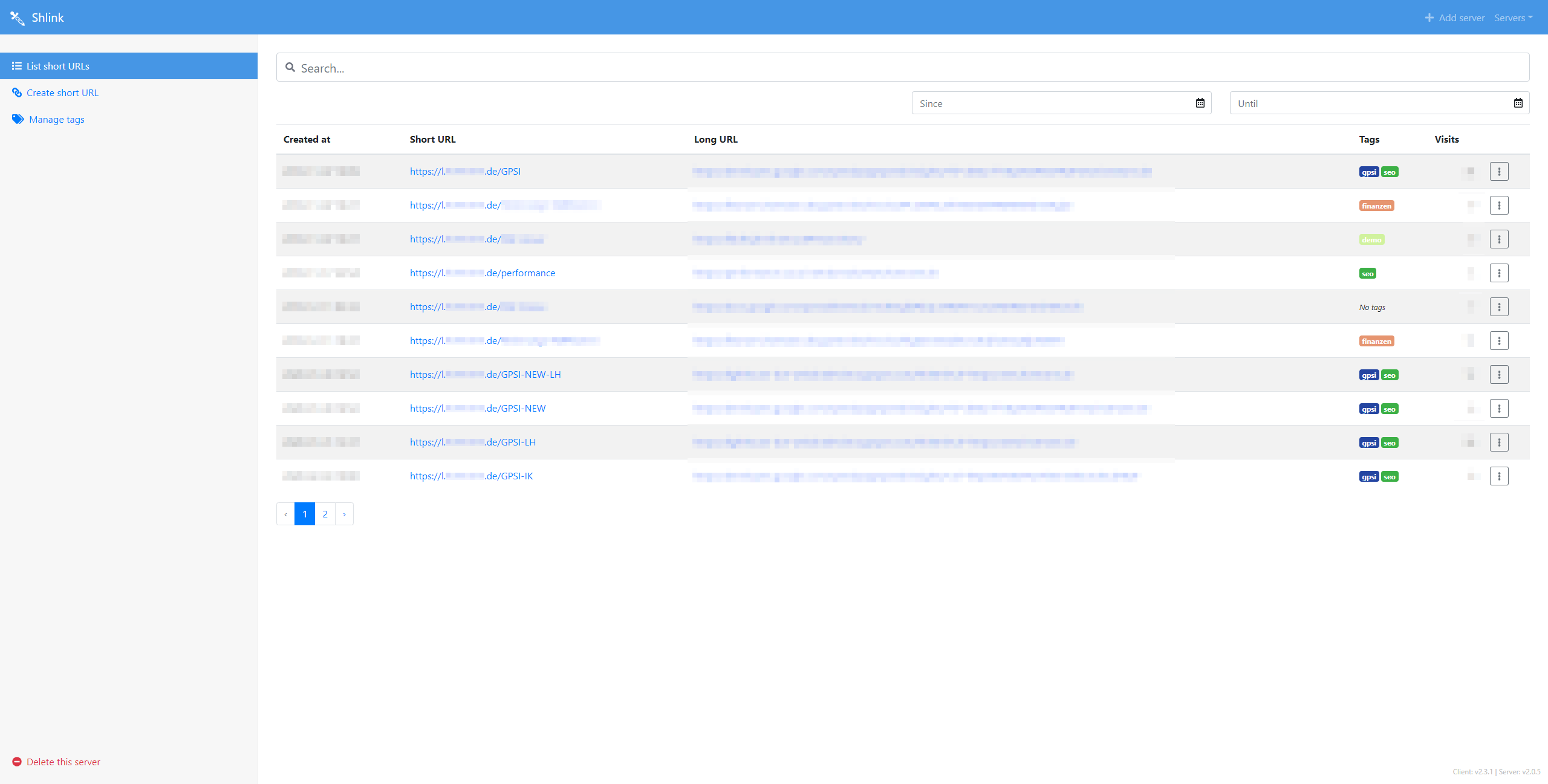 Shlink version info All