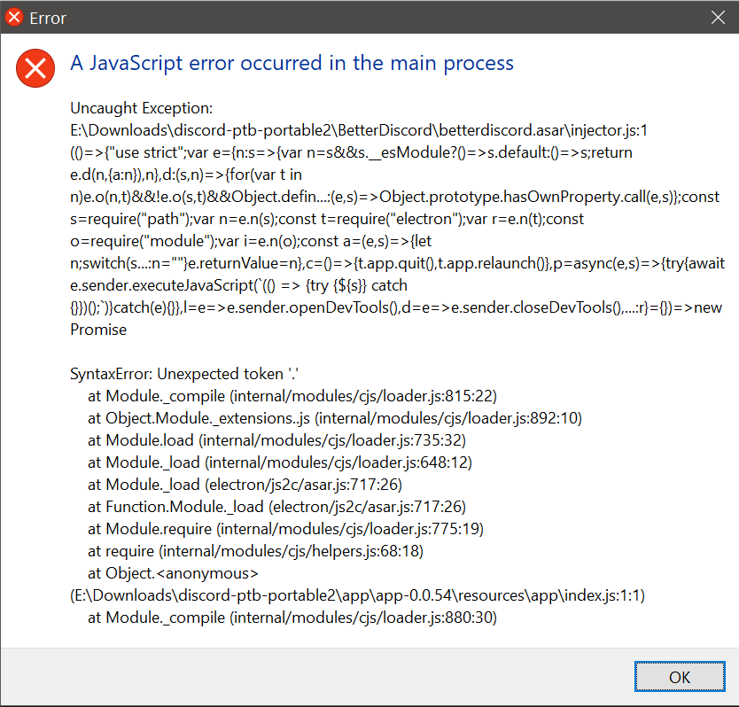javascript error in the main process · Issue #1 · mokocup/BetterDiscord ...