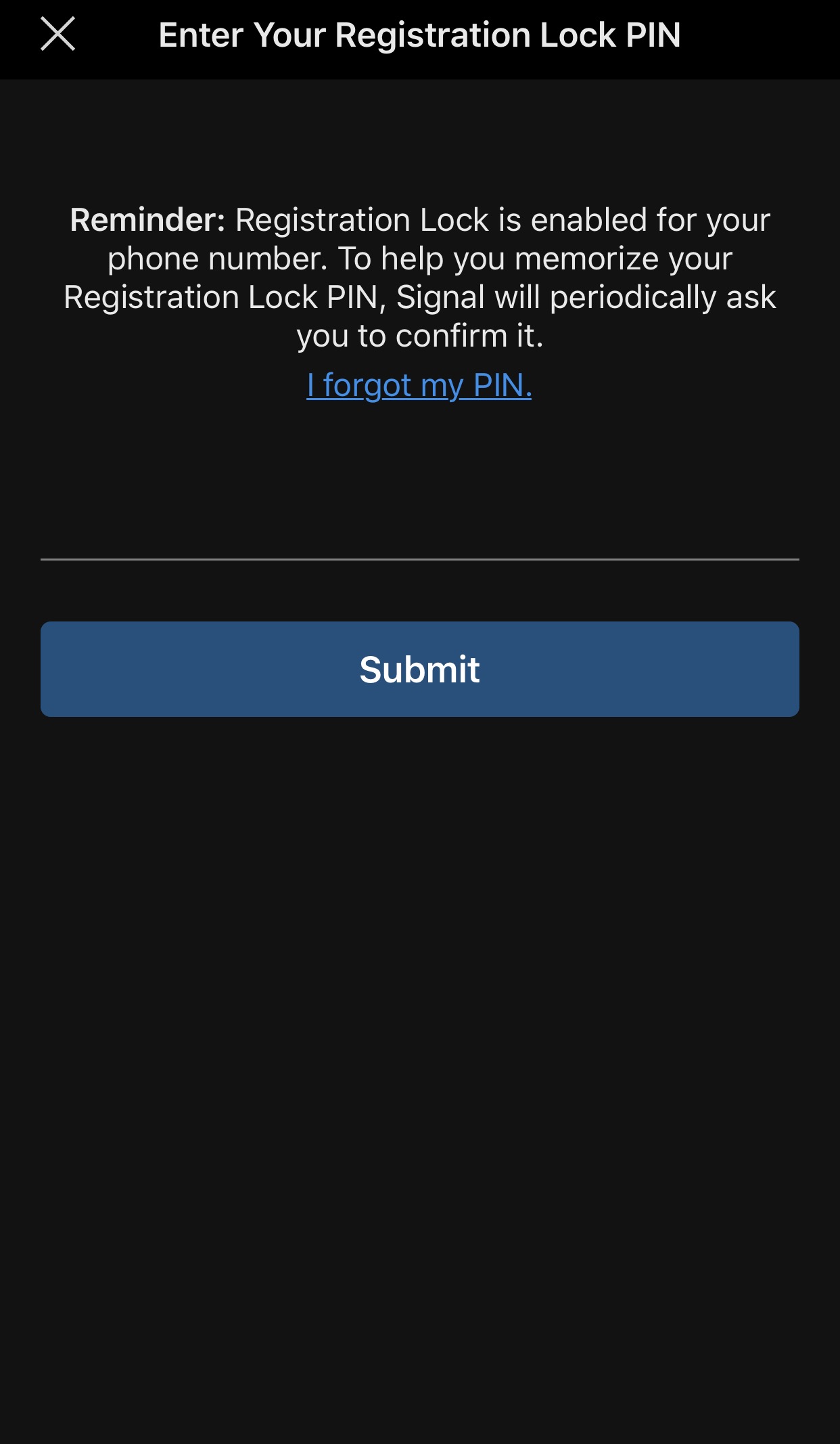 Enter Your Registration Lock PIN
