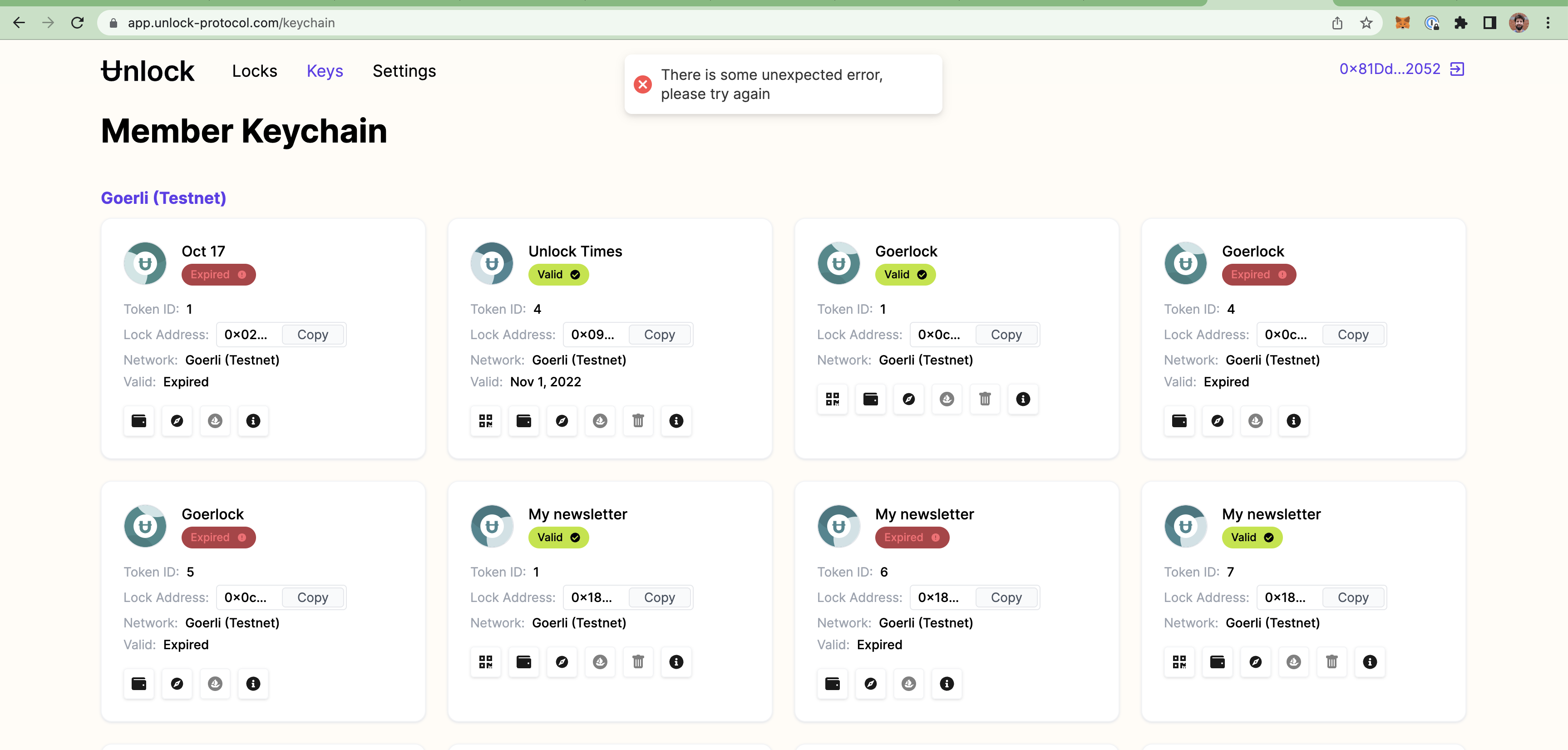 Unexpected error on keychain · Issue 10046 · unlockprotocol/unlock