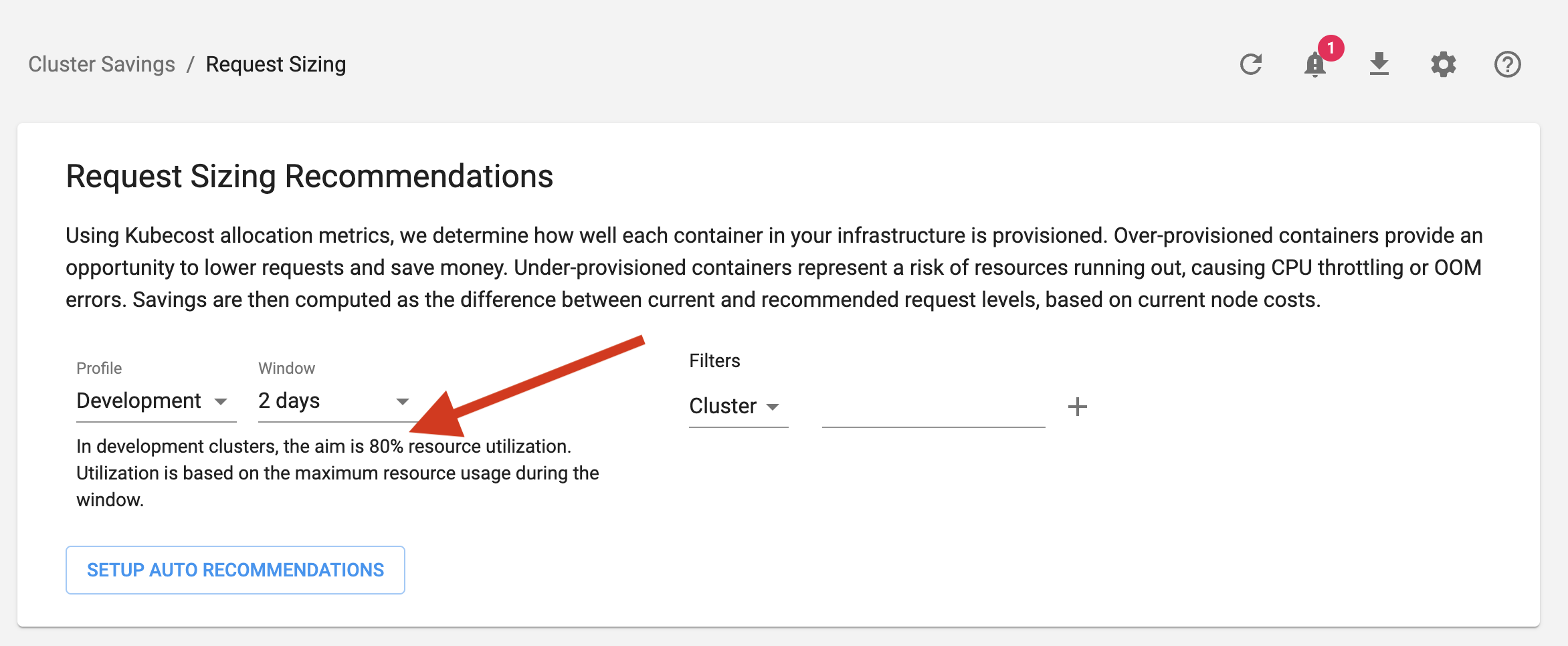 Add the ability to set requestsizing profile default values in the
