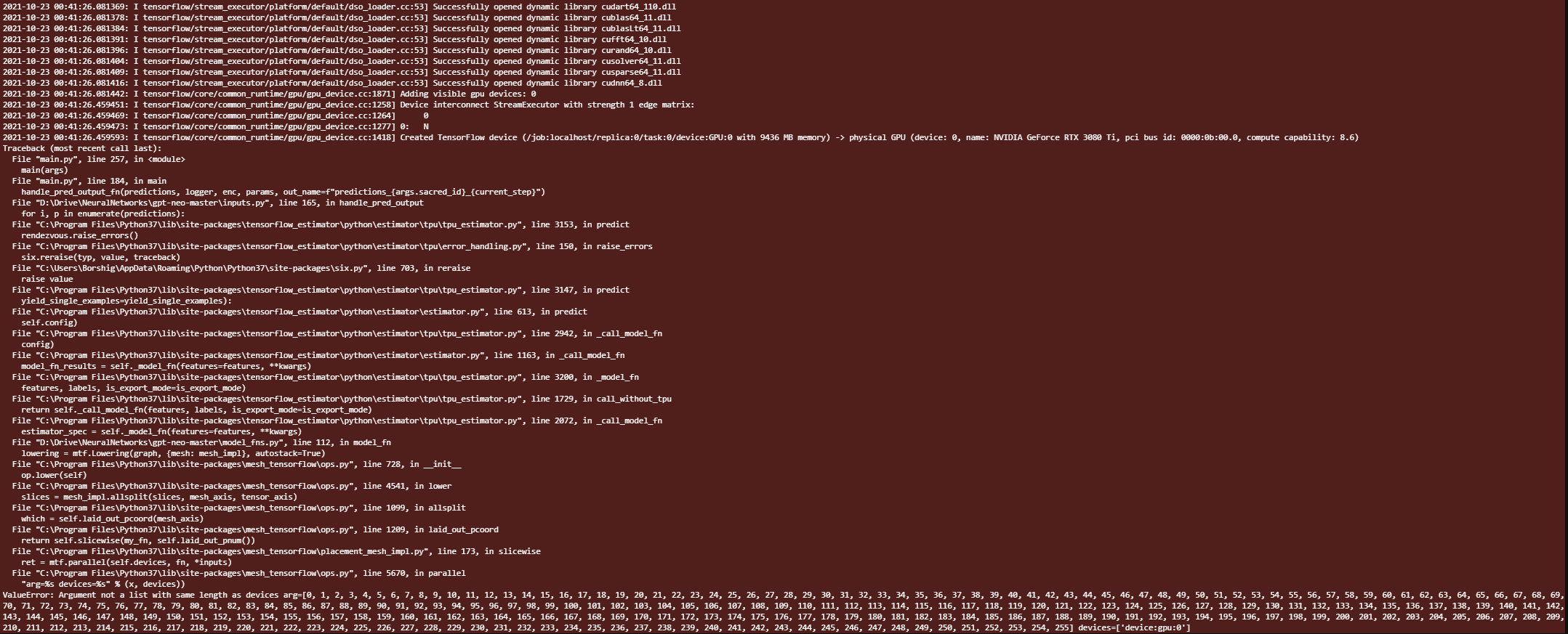 Predict runtime error · Issue #251 · EleutherAI/gpt-neo · GitHub