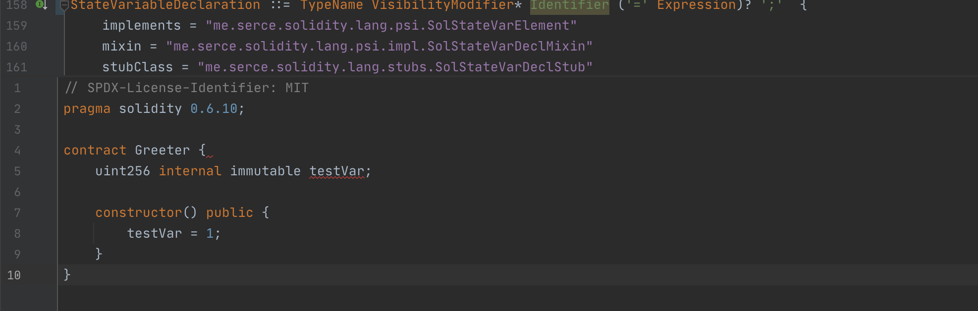 Errors when using immutable keyword · Issue 203 · intellijsolidity