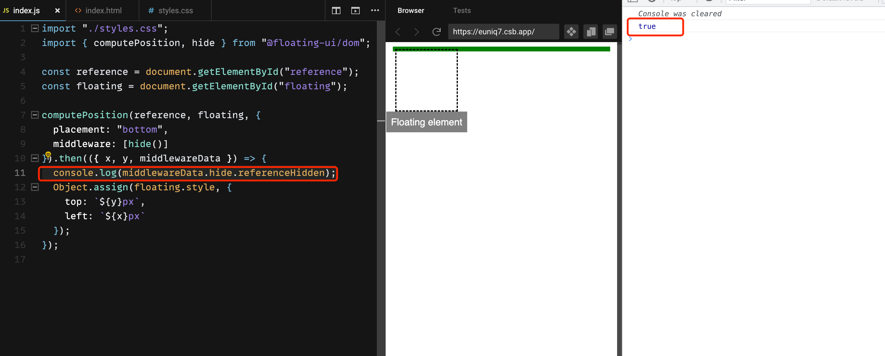 [DOM] `hide` middleware `referenceHidden` incorrect when reference ...