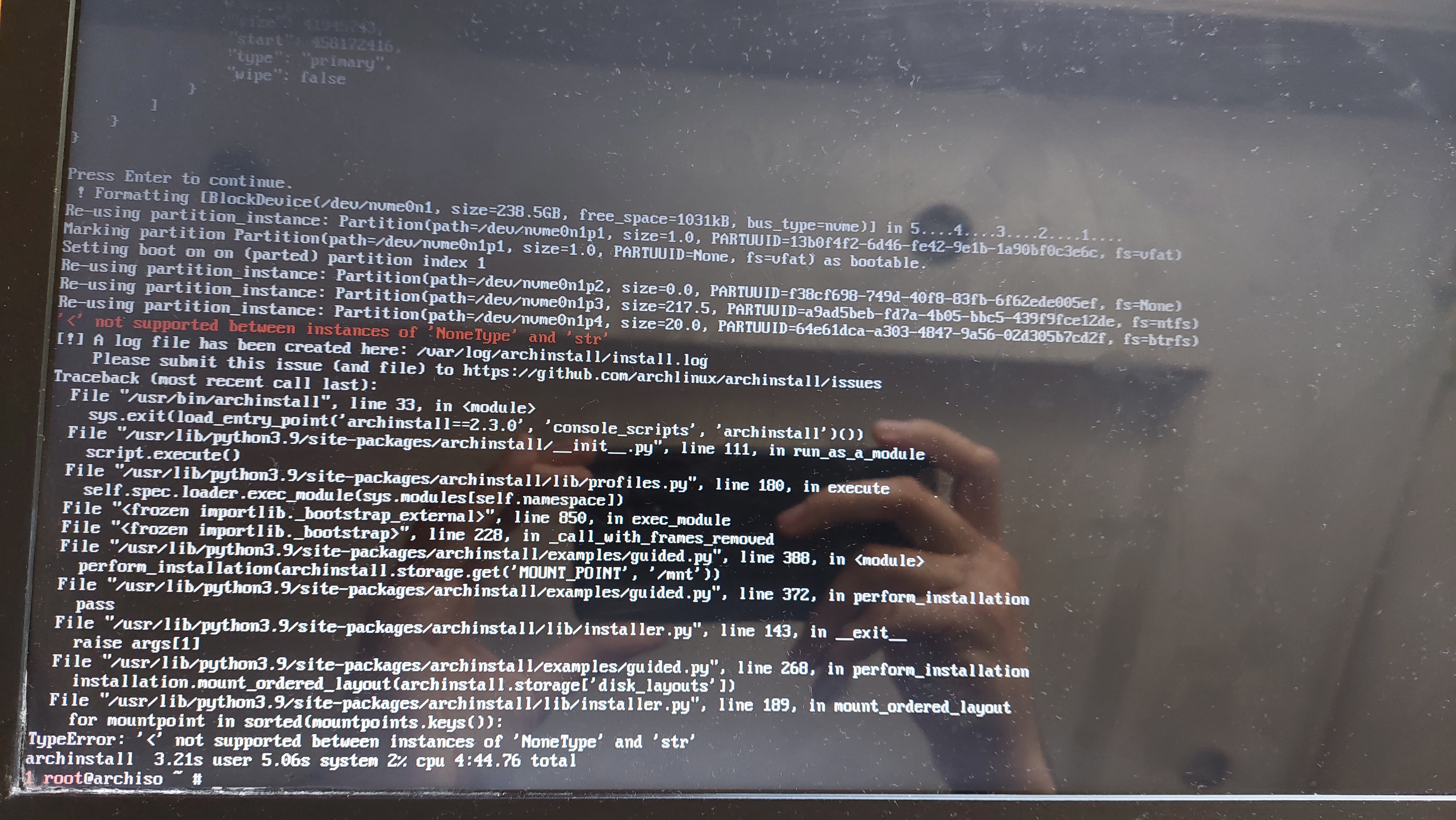 not supported between instances of 'NoneType' and 'str' · Issue #783 ·  archlinux/archinstall · GitHub