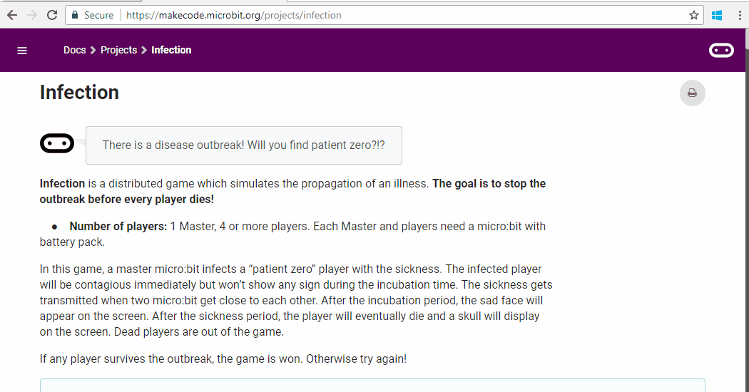 The corresponding simulator of Projects "infection" loads blank on Edge ...