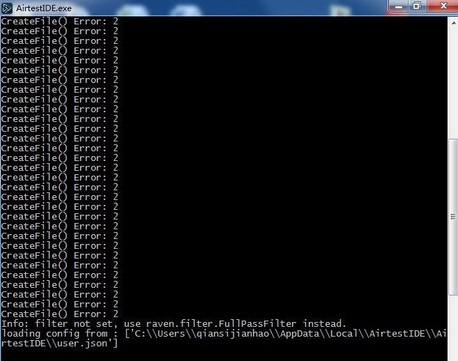 Window7启动AirtestIDE，窗口提示一长串CreateFile() Error2，但是可以正常运行 · Issue 828