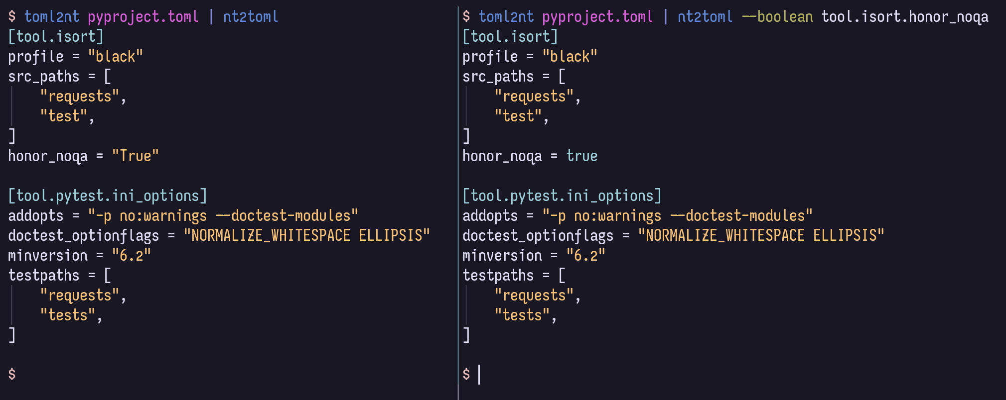 Convert NestedText to TOML, with and without casting