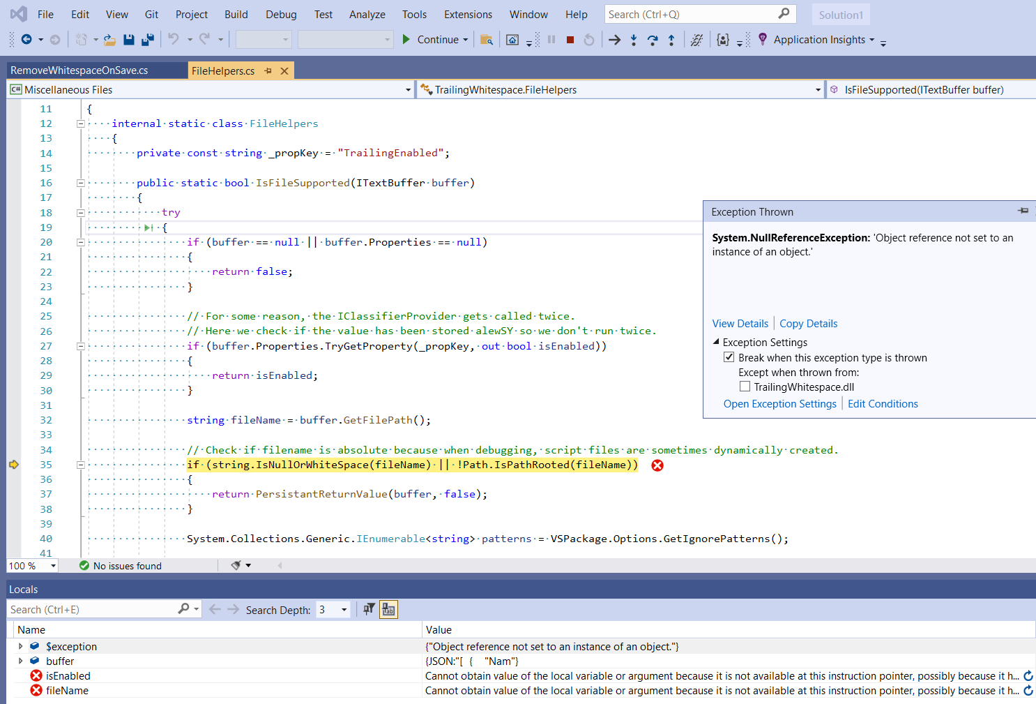 [Bug] VS 16.10 - Object reference not set to an instance of a object ...
