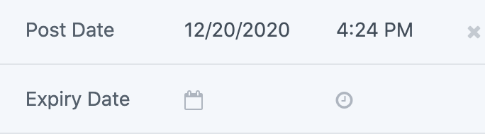 Screenshot of Post Date and Expiry Date date/time fields in details sidebar.