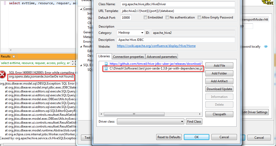 Adding Dependency Jar To Hive Driver Libraries · Issue #8363.