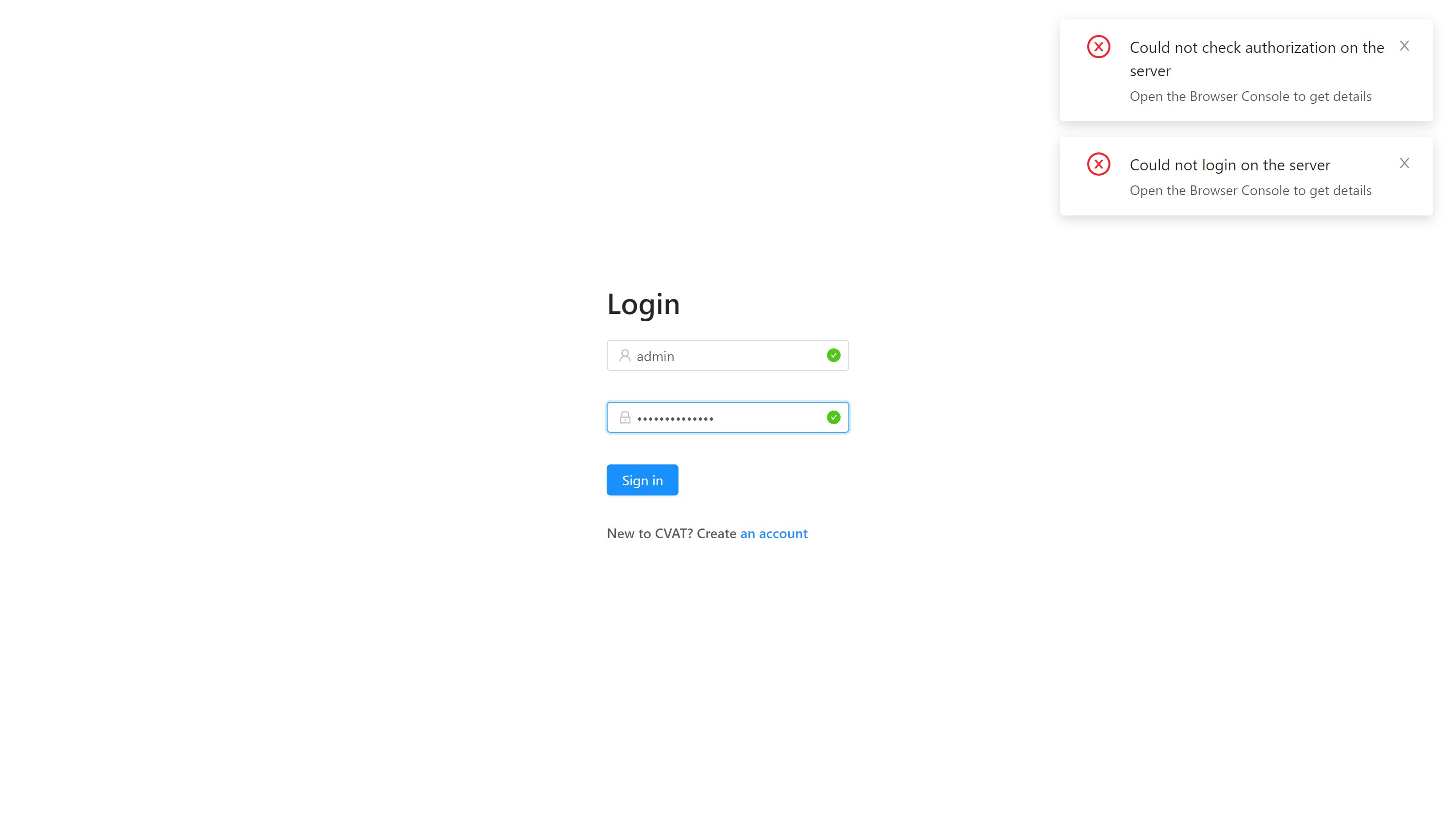 Could not check authorization on the server / Could not login on the ...