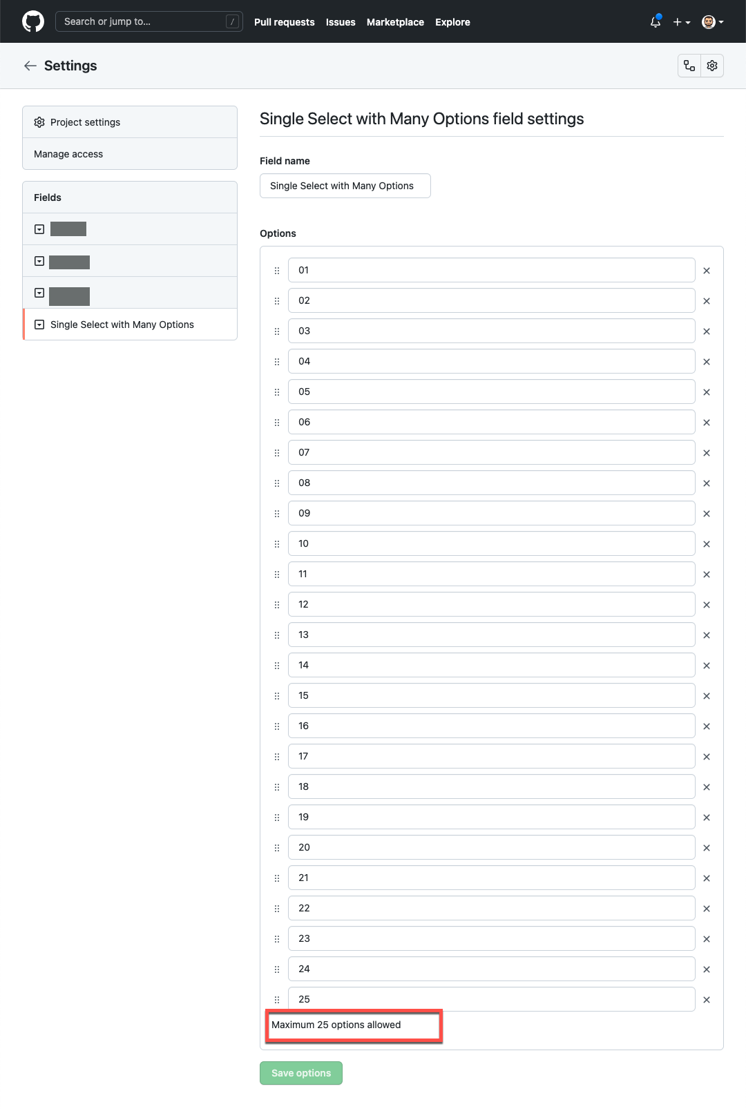 Single Select Field 25 Maximum Number of Options is Too Low · community ...