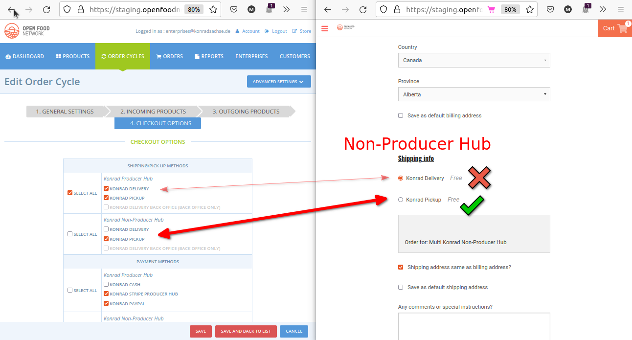 Multidistributor order cycle Available shipping/payment methods don't