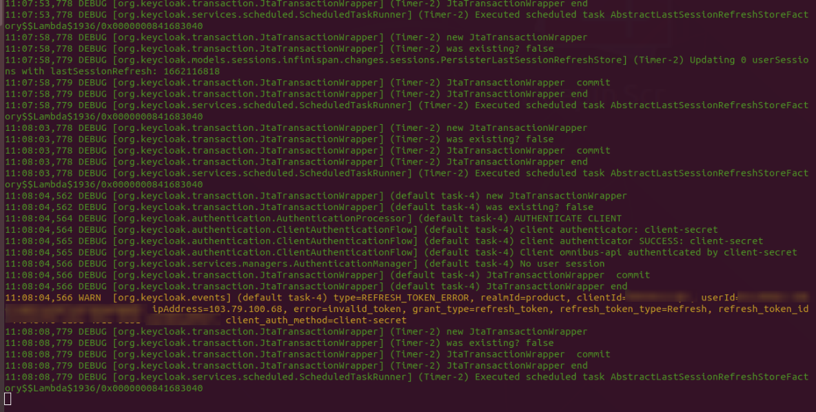 Keycloak is not genearting token for refresh_token call when run on 2