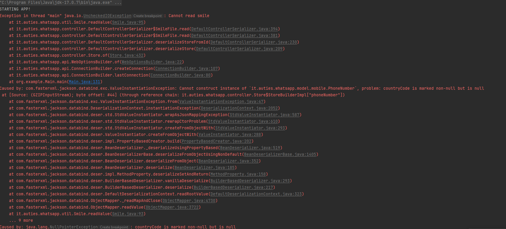 Using lastConnection countryCode is marked nonnull but is null