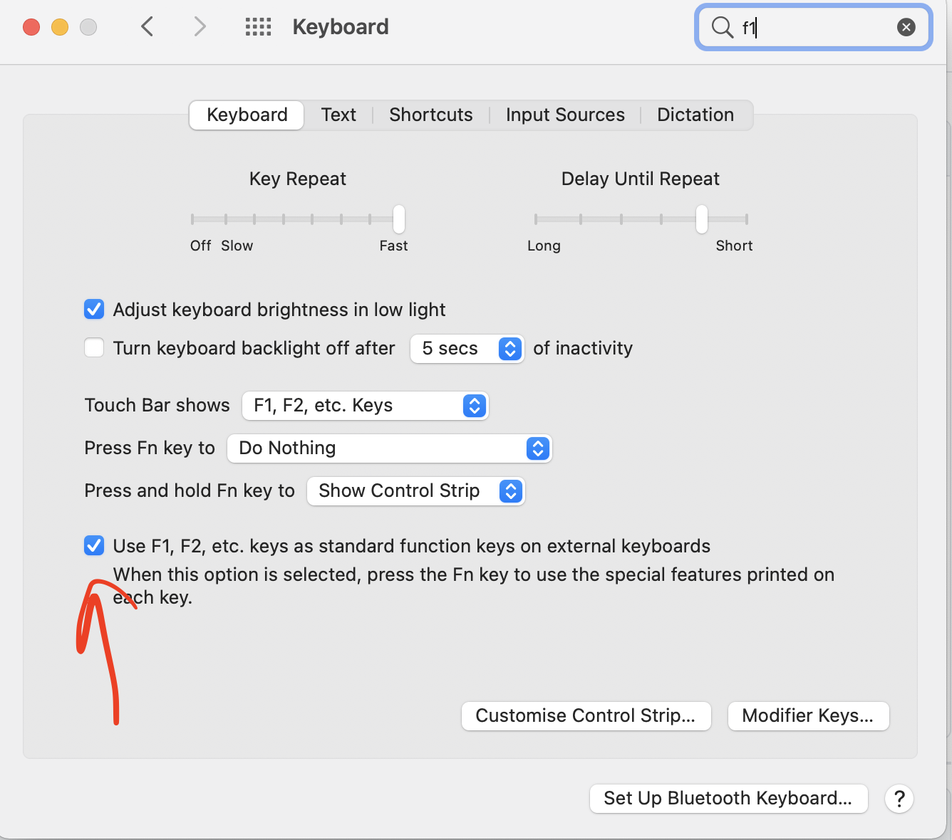 MacOS Touch bar function keys control system functions (eg brightness