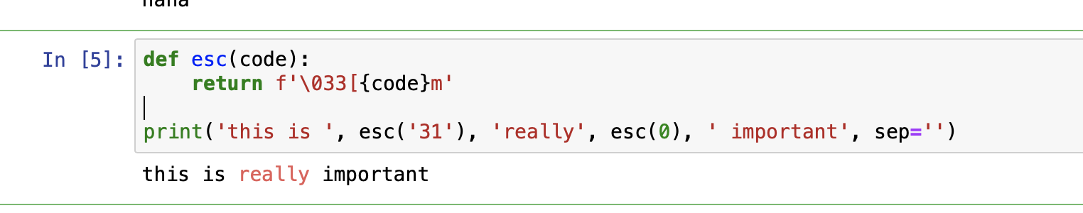 New Outputs API in Notebooks does not support ANSI Codes such as ...