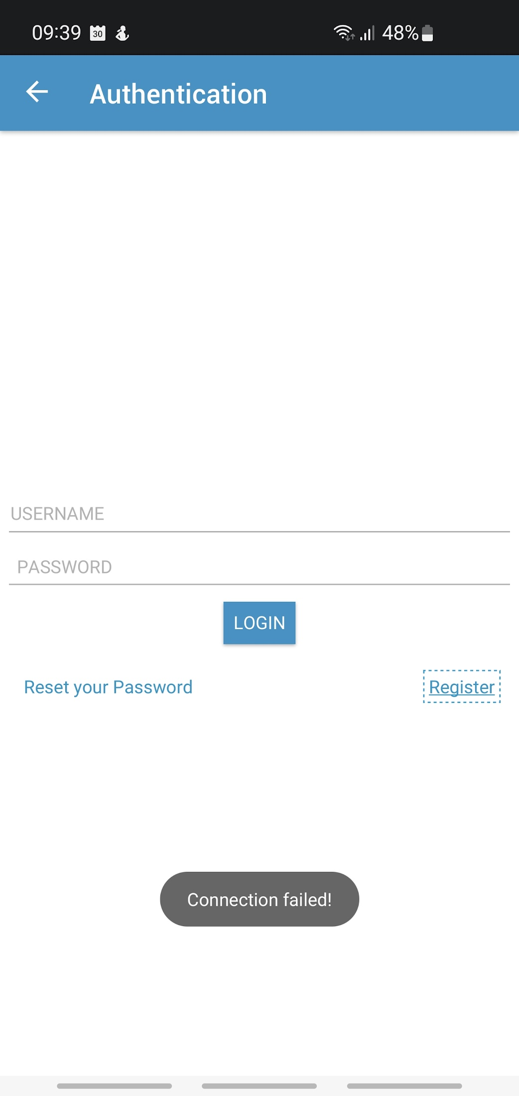 "Connection Failed" on Android devices when clicking "Register" · Issue ...