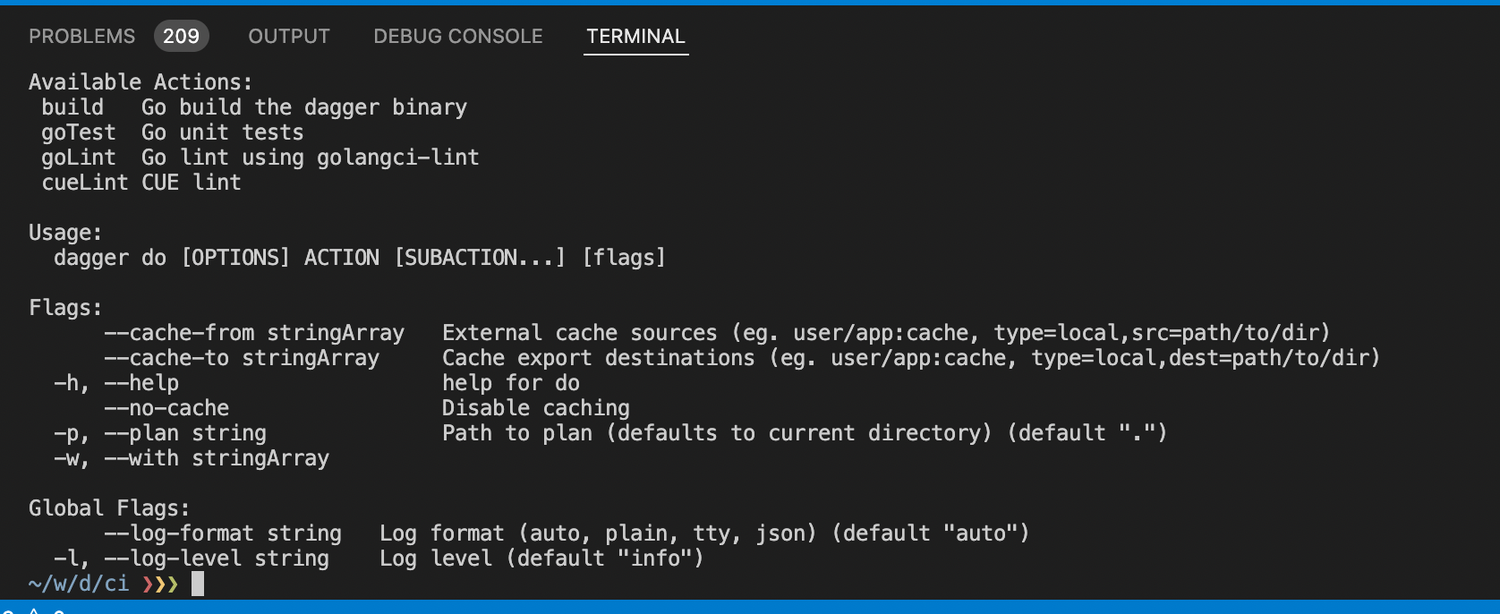 `dagger do help` cleaner formatting of available action list · Issue