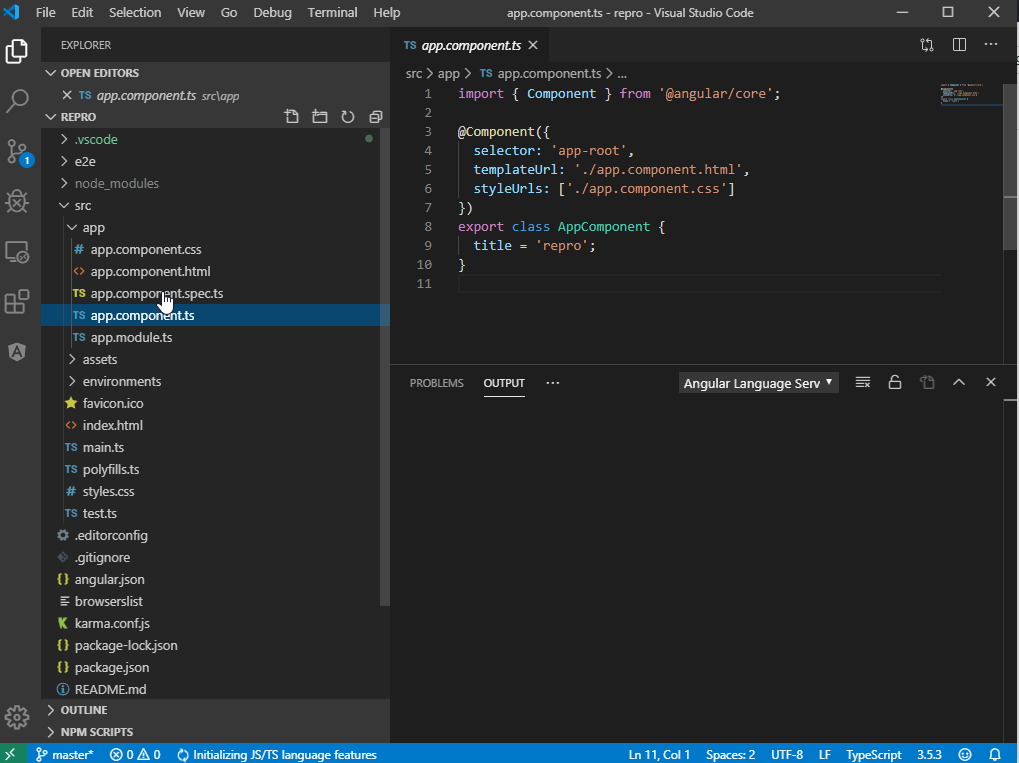 The Language server is crashing when templateUrl points to non-existing ...