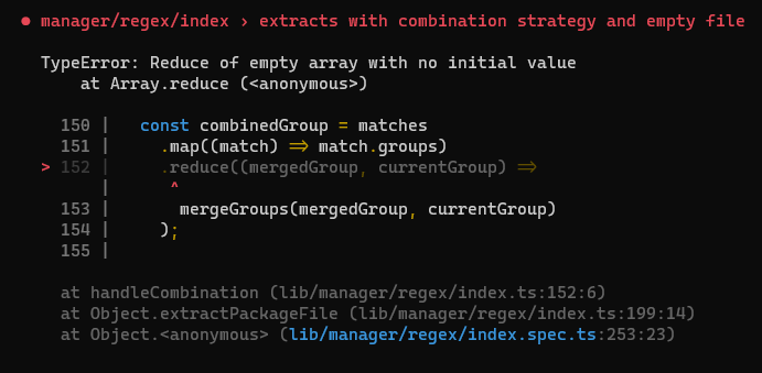 [ Regex manager ] Reduce of empty array with no initial value · Issue ...