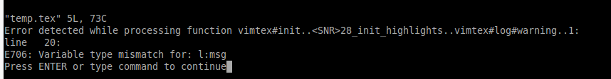 Error detected while processing function vimtex#init.. 28_init ...