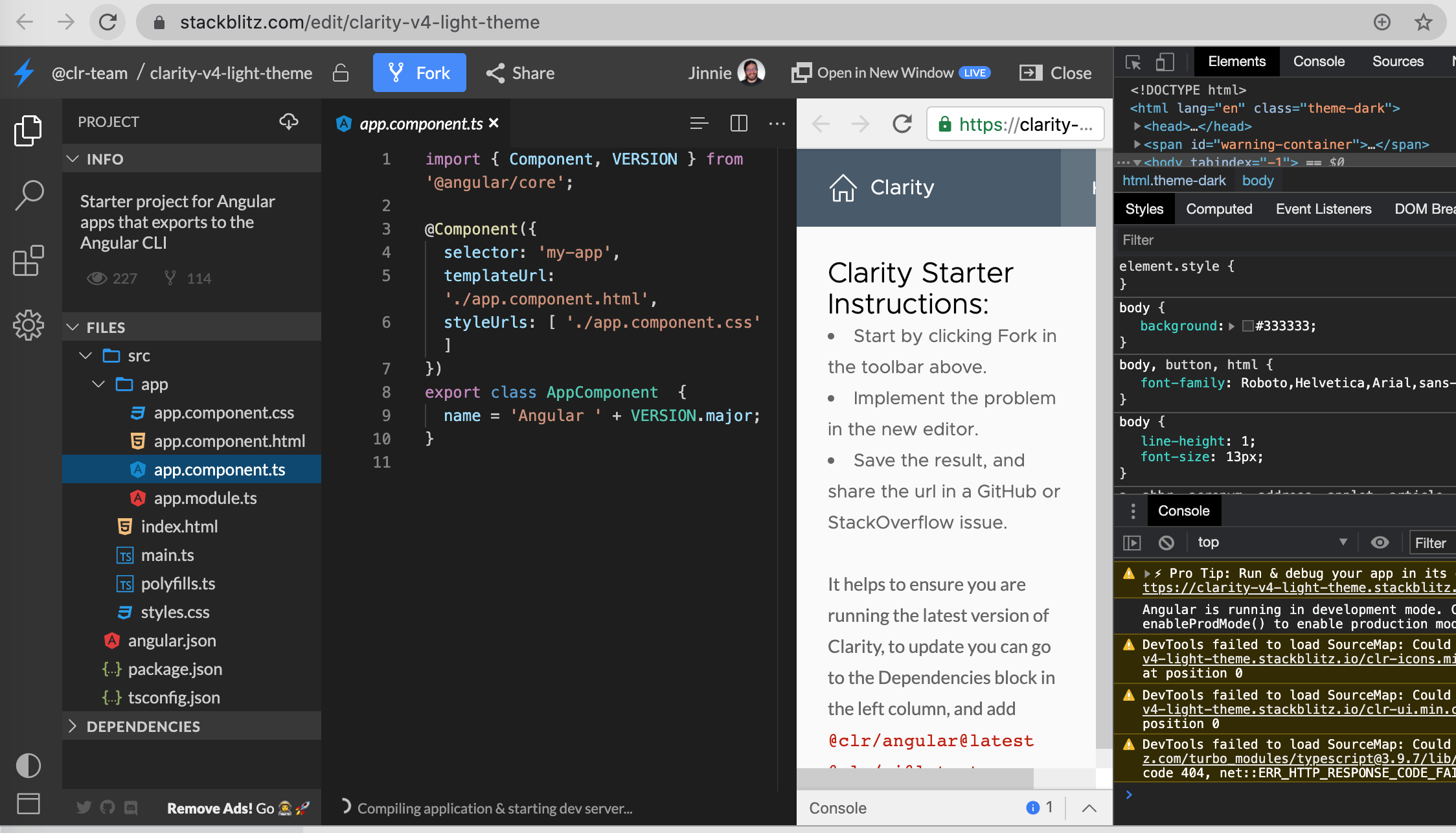 Stackblitz template broken? · Issue #5277 · vmware-archive/clarity · GitHub