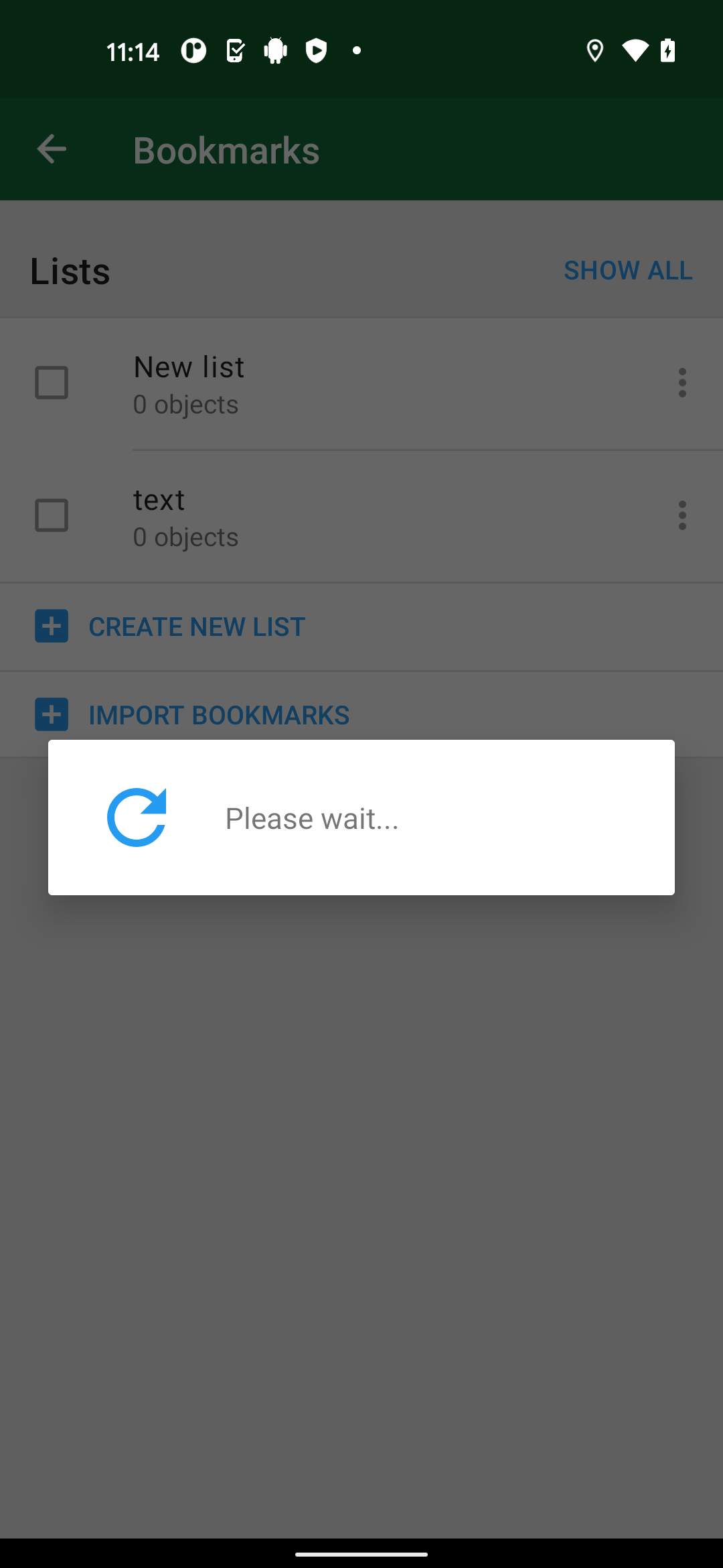 [android] Bookmark export is broken on Android 10 ("Please wait