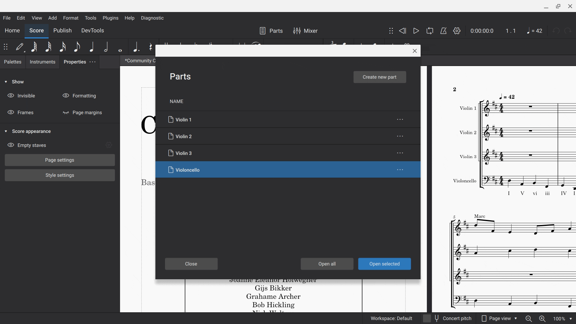 Can't Select Multiple Instrument Parts to Open · Issue 18456
