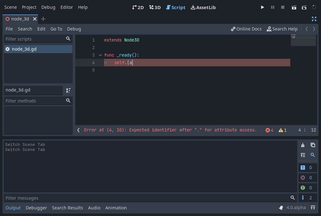 GDScript 2.0: Editor crashes when using square brackets on self ...