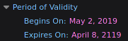 Certificate validity begin/end