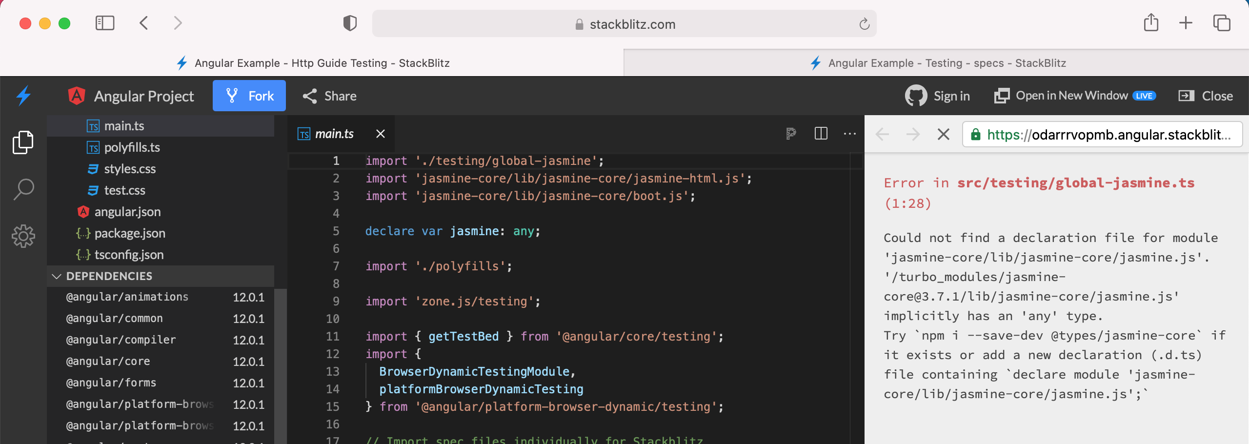 Testing and Http StackBlitzes Not Compiling · Issue #42198 · angular ...