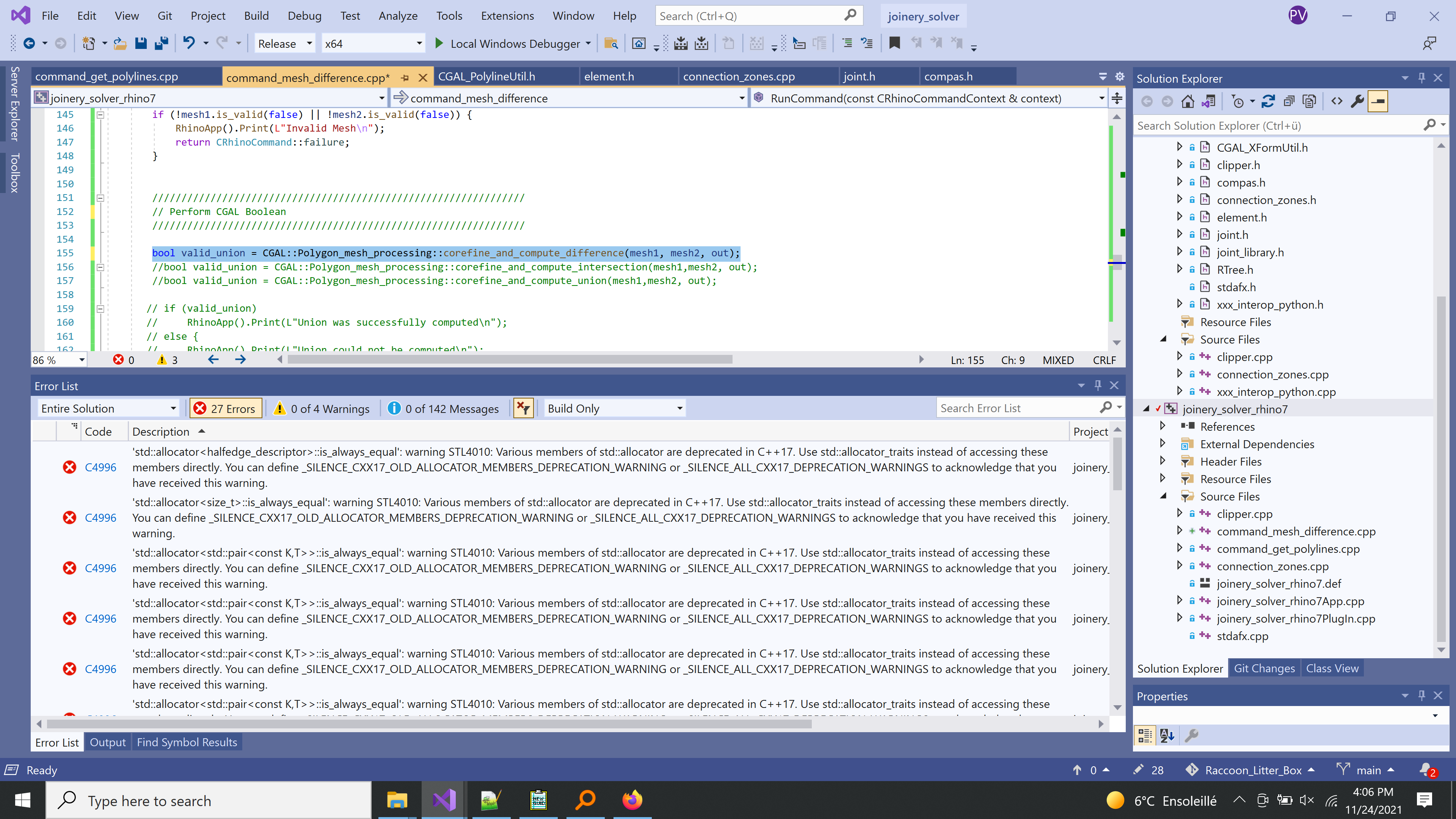 CGAL Mesh Boolean Difference depreciated on C++17 · Issue #6148 · CGAL ...