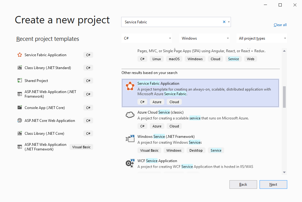 Create a service fabric project