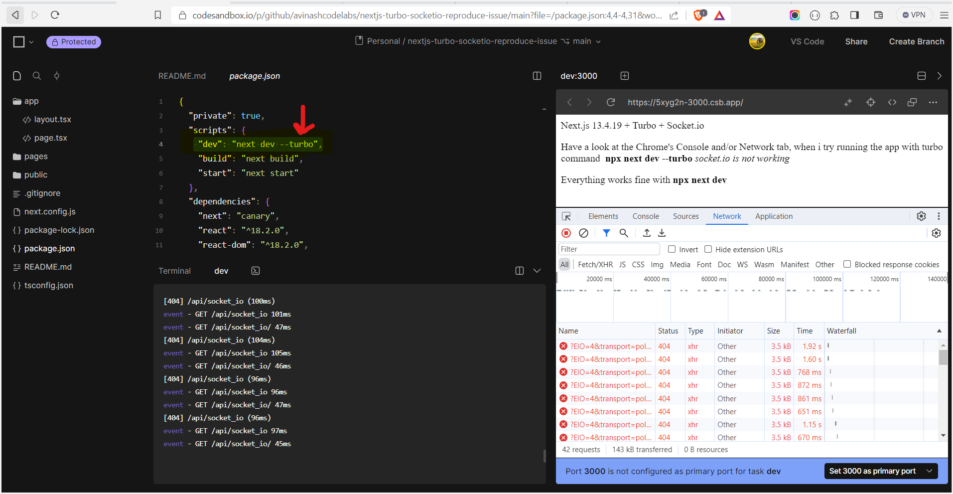 The socket.io not working with turbo + next13.4.19 · Issue 54787