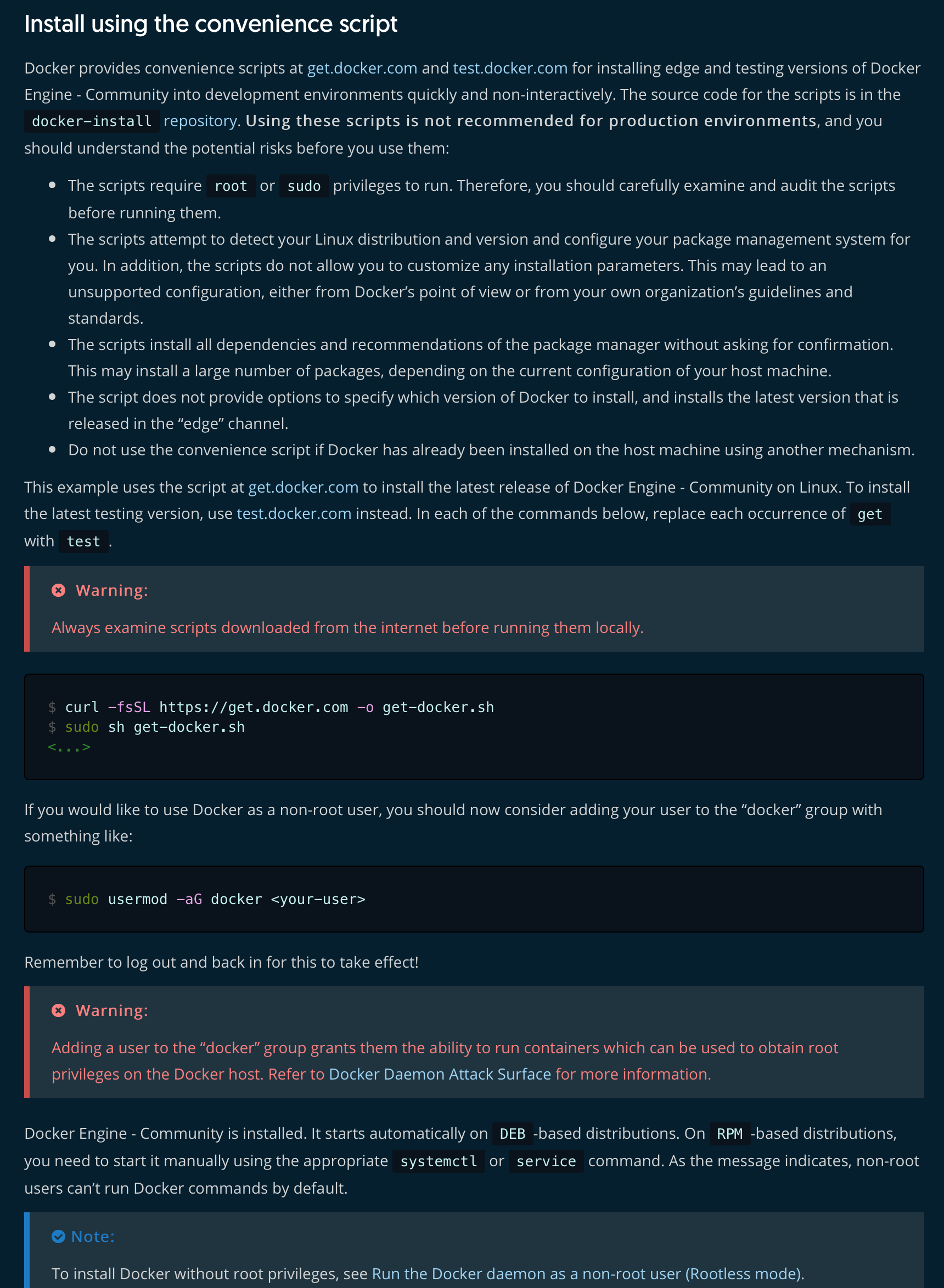 Cleanup "convenience install script" include by thaJeztah · Pull