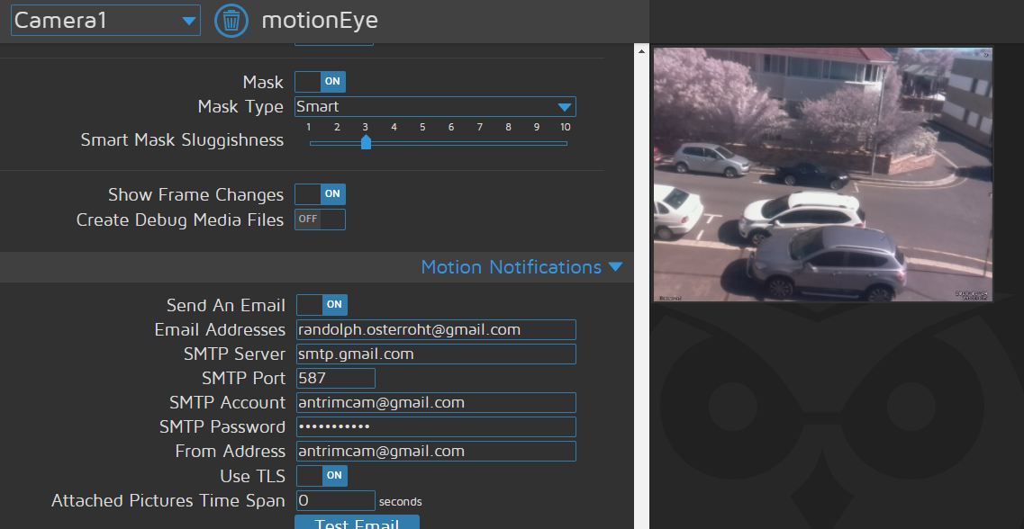 complex password on SMTP settings removed all cameras · Issue 1339 · motioneyeproject