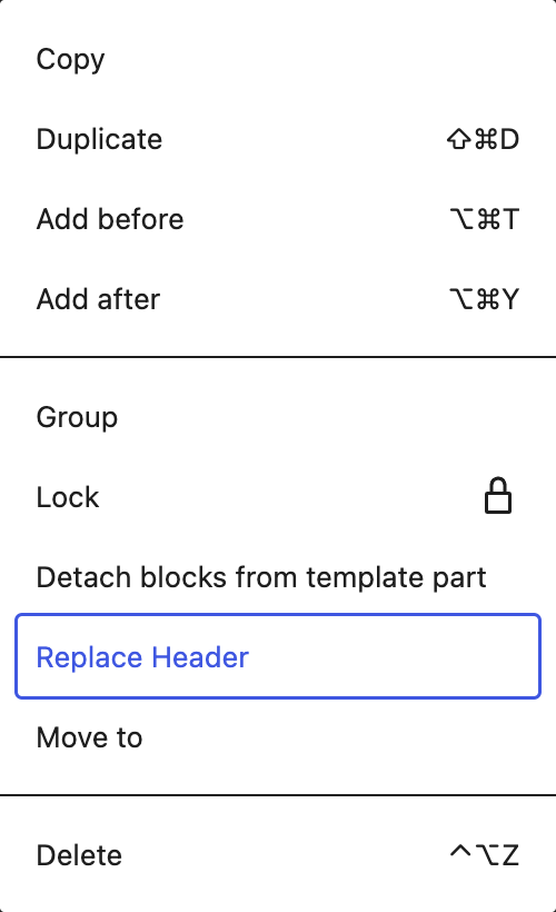 Remove extraneous context from template part replace control · Issue