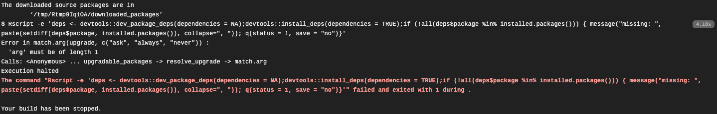 devtools error message from Travis CI