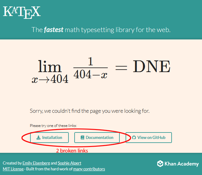 Docu site: broken links on 404 page · Issue #2907 · KaTeX/KaTeX · GitHub